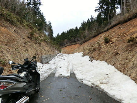 雪が残っているダルガ峰林道終点に突入